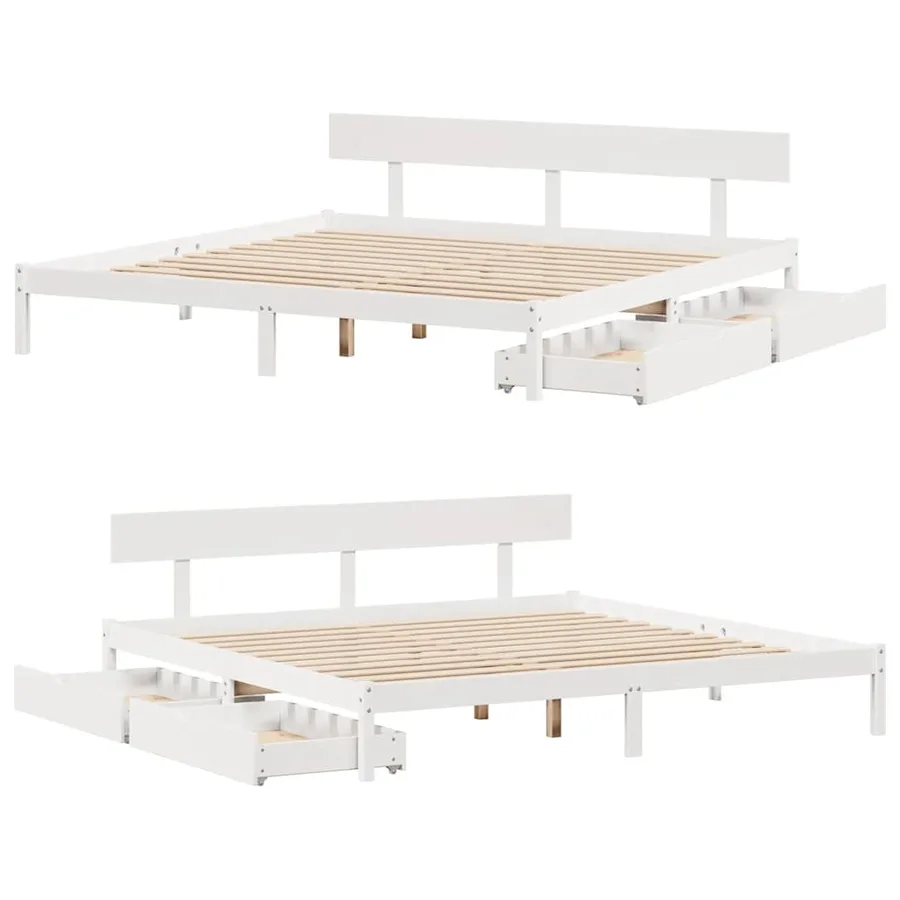 Cadre de lit sans matelas blanc 180x200 cm bois massif de pin - 9