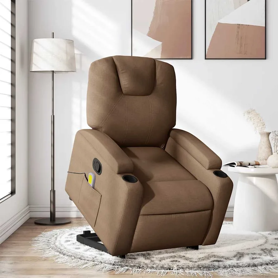 Fauteuil de massage inclinable Marron Tissu - 15