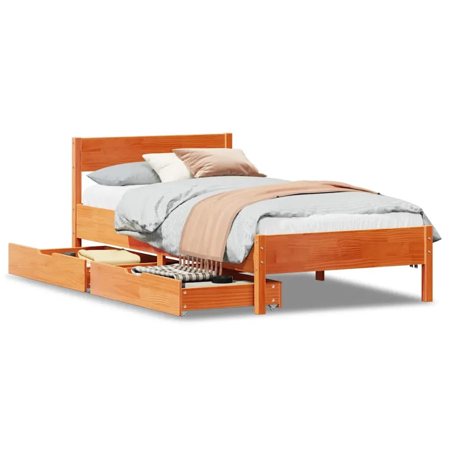 Cadre de lit sans matelas cire marron 90x200 cm bois pin massif - 2