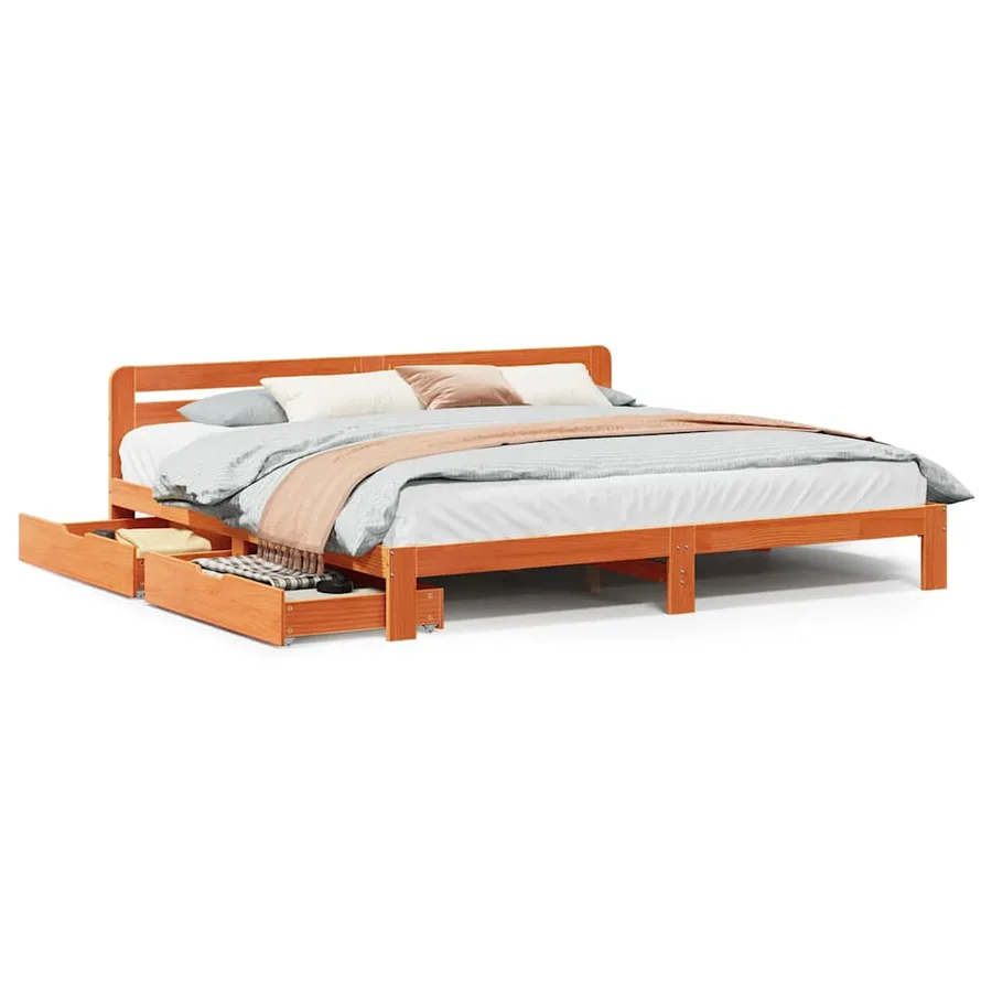 Cadre de lit sans matelas cire marron 180x200cm bois pin massif - 2