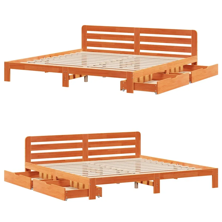 Cadre de lit sans matelas cire marron 180x200cm bois pin massif - 9