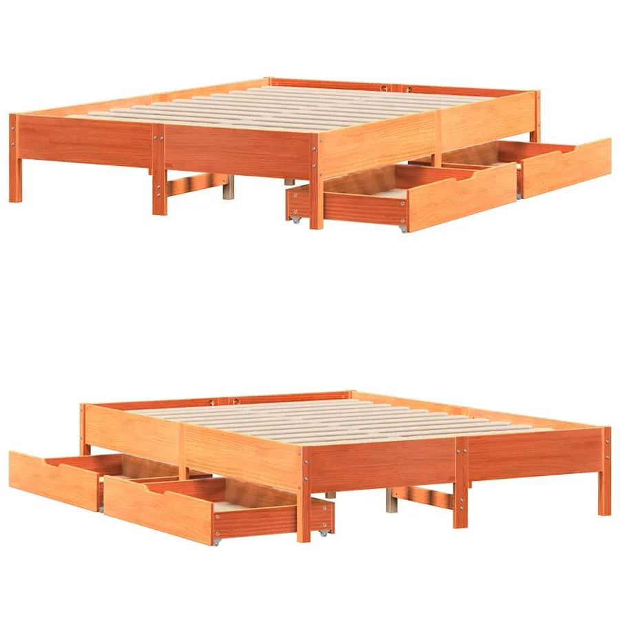 Cadre de lit sans matelas cire marron 120x200cm bois pin massif - 9