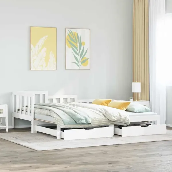Lit de jour avec gigogne et tiroirs sans matelas blanc 90x190cm