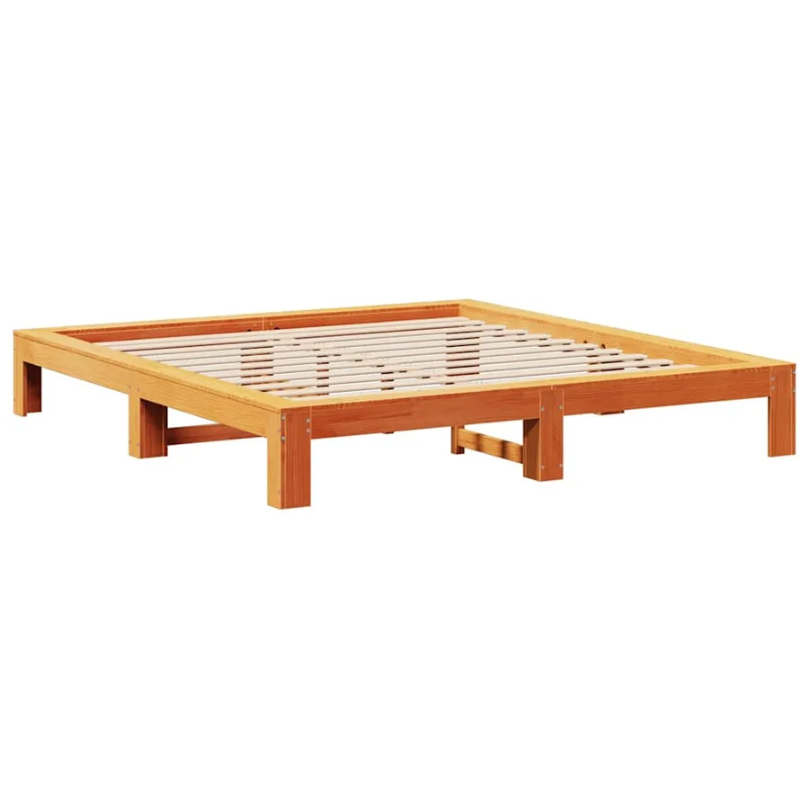 Cadre de lit sans matelas cire marron 160x200cm bois pin massif - 5
