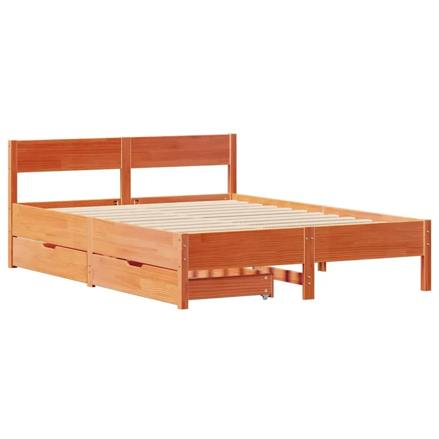 Cadre de lit sans matelas cire marron 150x200cm bois pin massif - 3