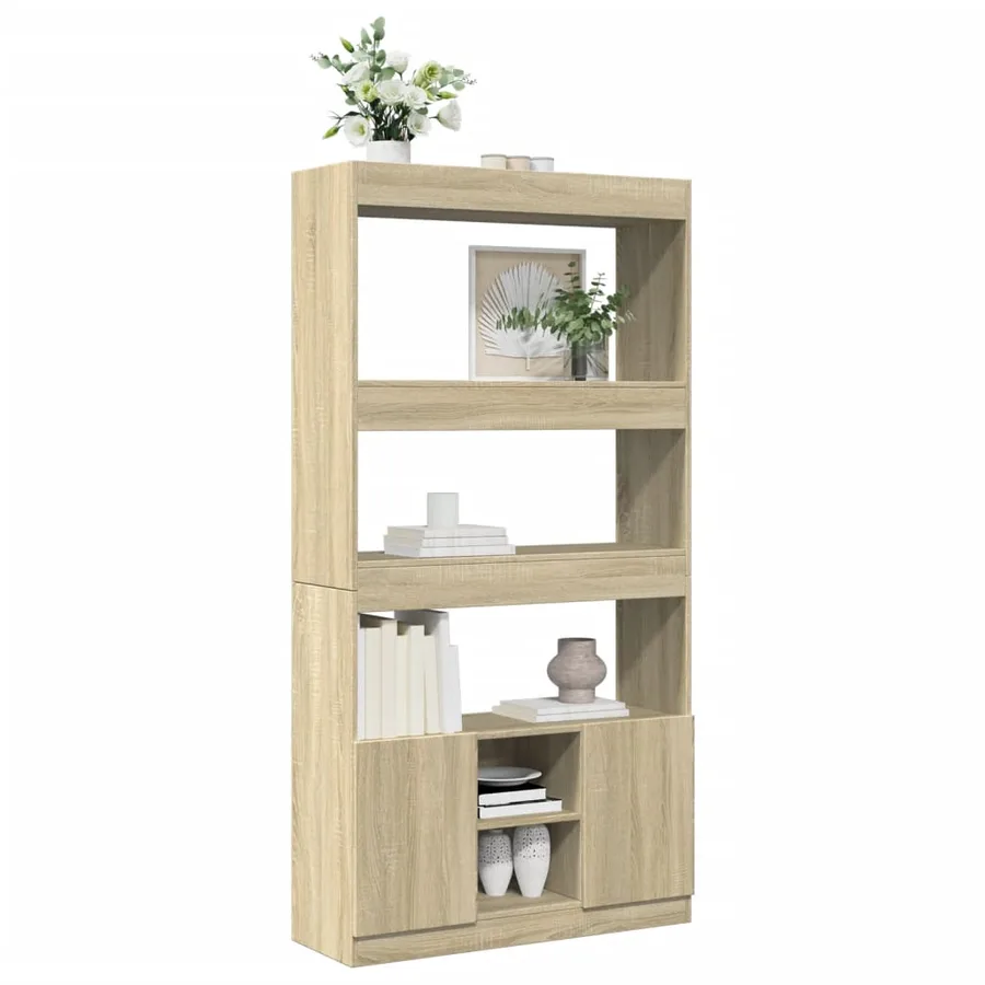 Buffet haut chêne sonoma 92x33x180 cm bois d'ingénierie - 4