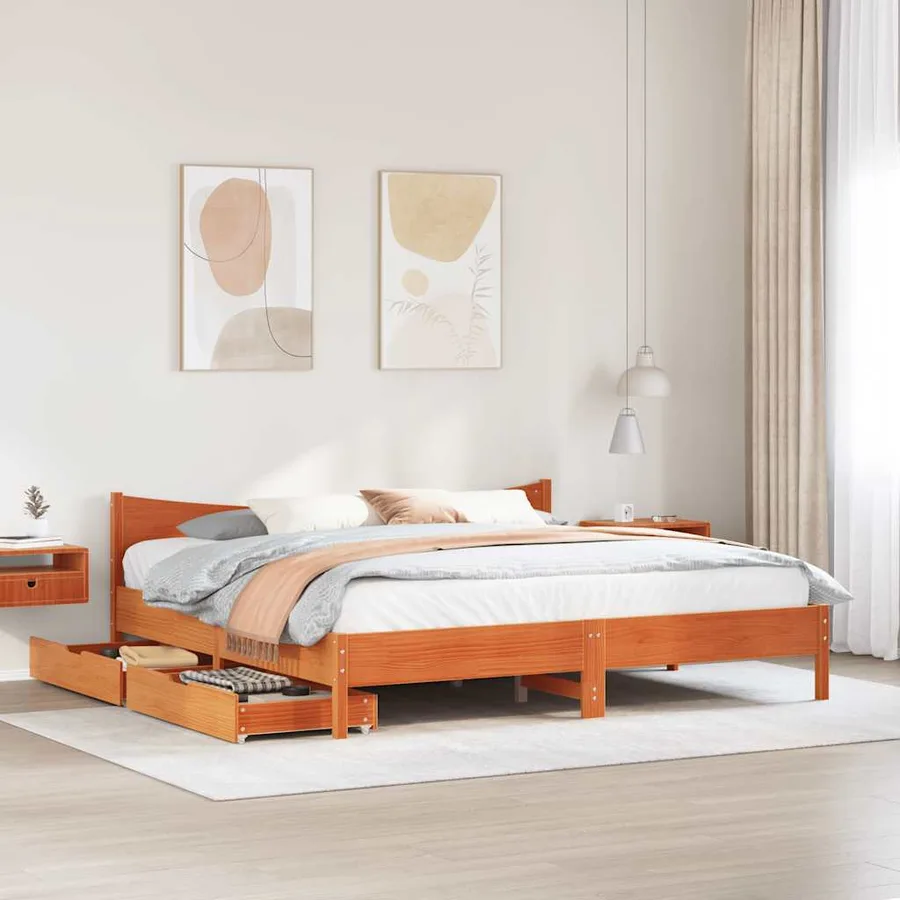 Cadre de lit avec tiroirs cire marron 180x200cm bois pin massif - 3