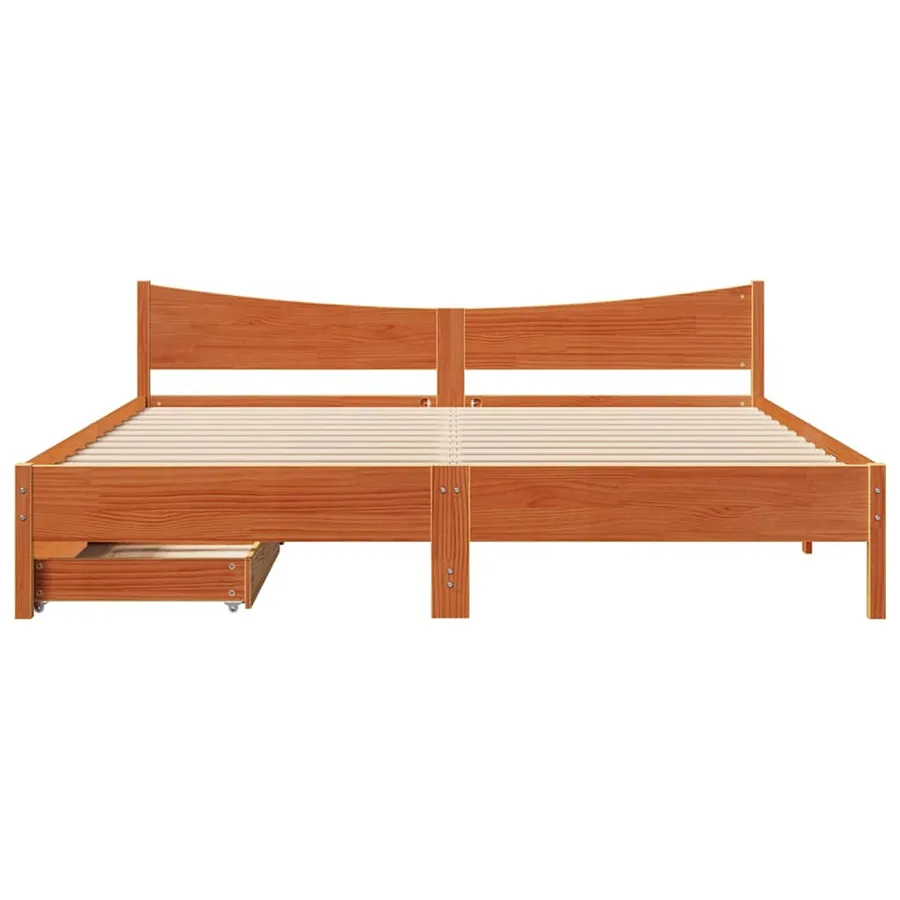 Cadre de lit avec tiroirs cire marron 180x200cm bois pin massif - 4