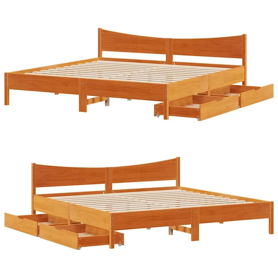 Cadre de lit avec tiroirs cire marron 180x200cm bois pin massif - 9