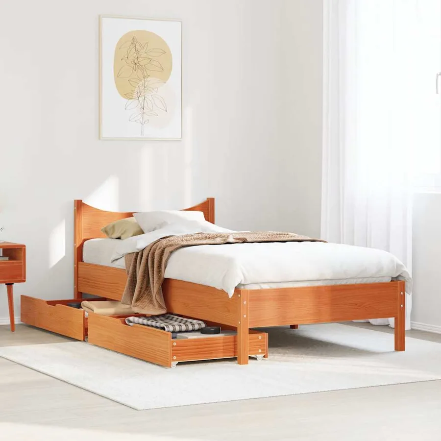 Cadre de lit avec tiroirs cire marron 90x200 cm bois pin massif - 3