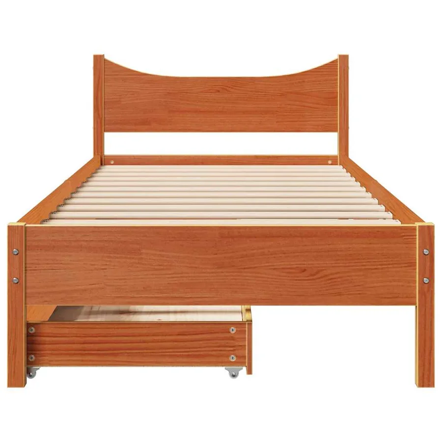 Cadre de lit avec tiroirs cire marron 90x200 cm bois pin massif - 4