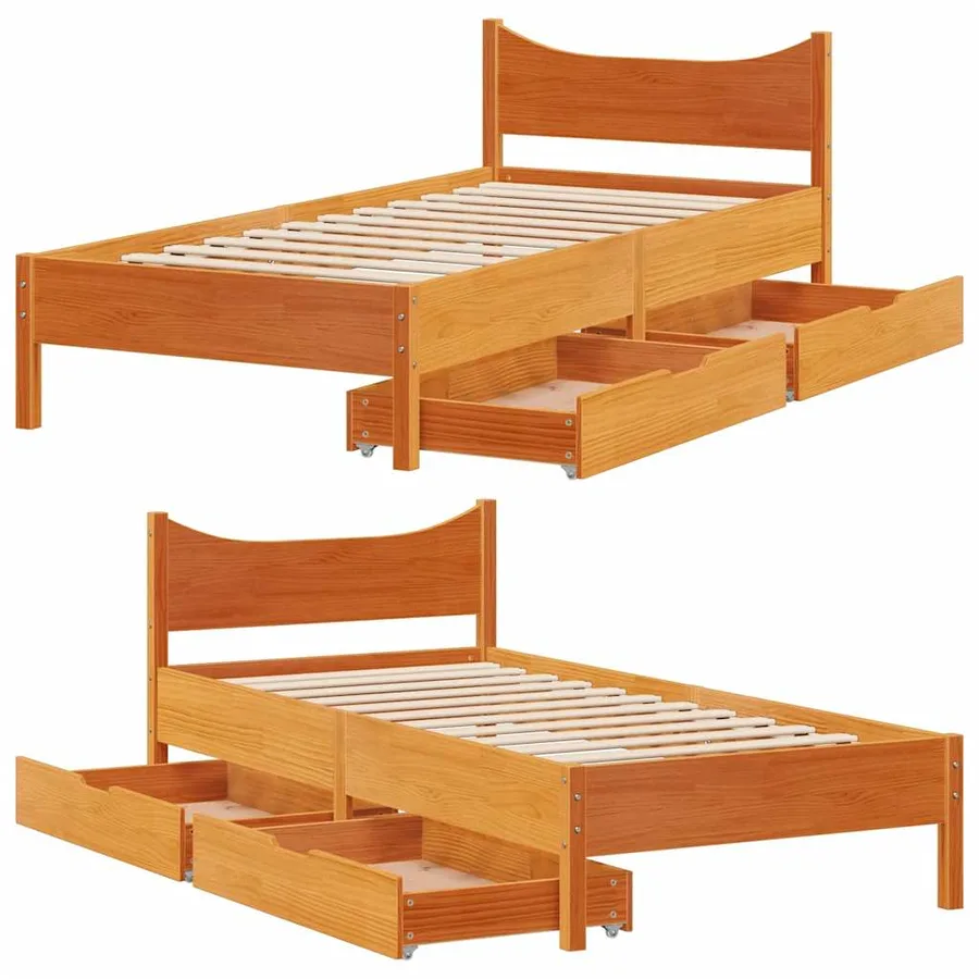 Cadre de lit avec tiroirs cire marron 90x200 cm bois pin massif - 9