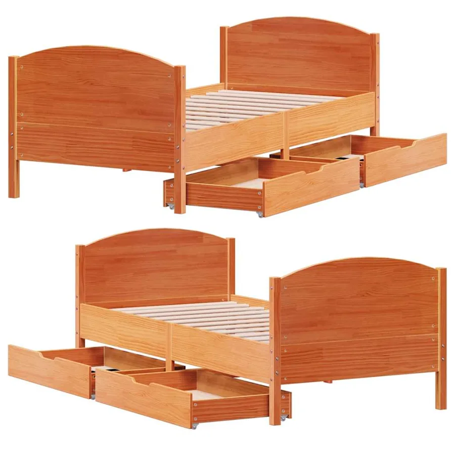 Cadre de lit sans matelas cire marron 100x200cm bois pin massif - 9