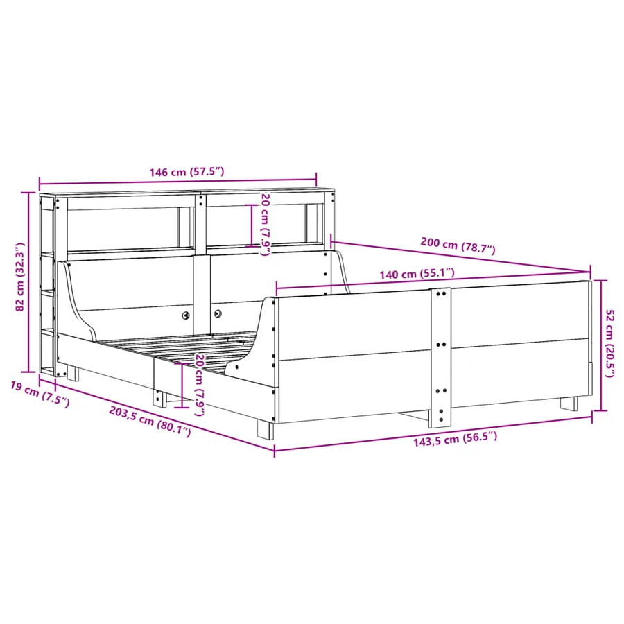 Cadre de lit sans matelas blanc 140x200 cm bois de pin massif - 12