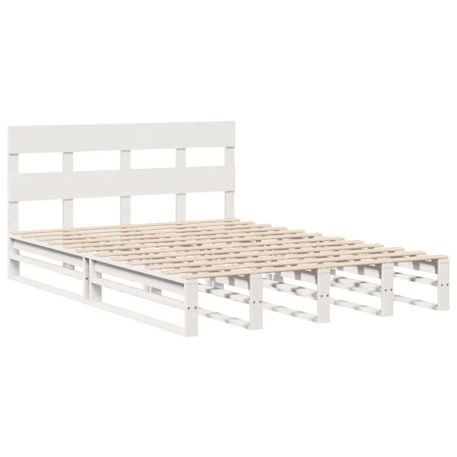 Cadre de lit sans matelas blanc 140x190 cm bois de pin massif - 3