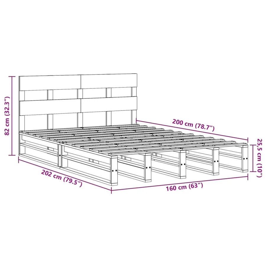 Cadre de lit sans matelas 160x200 cm bois massif de pin - 12