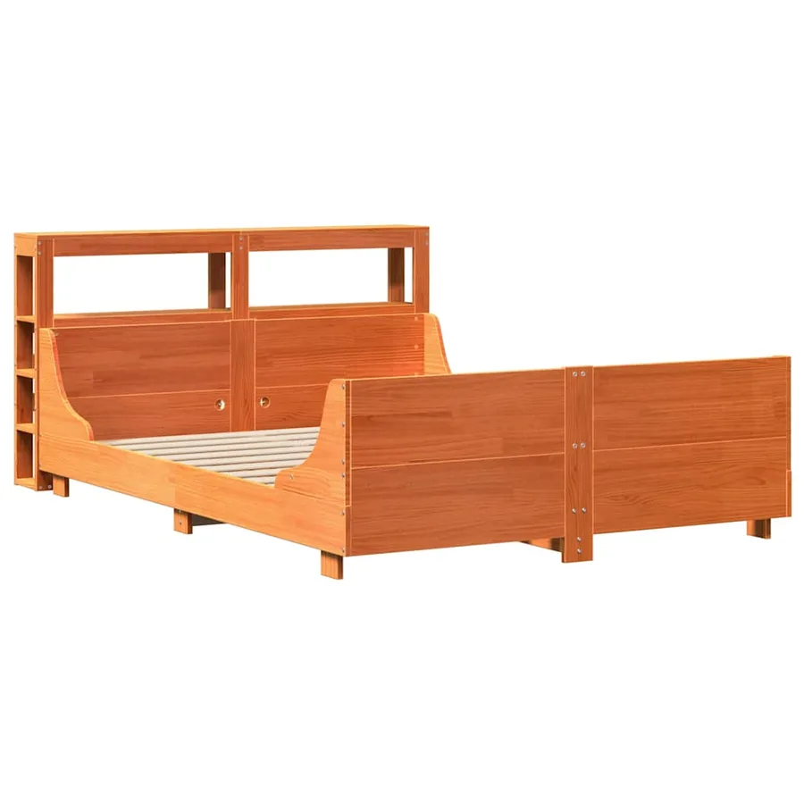 Cadre de lit sans matelas cire marron 135x190cm bois pin massif - 3