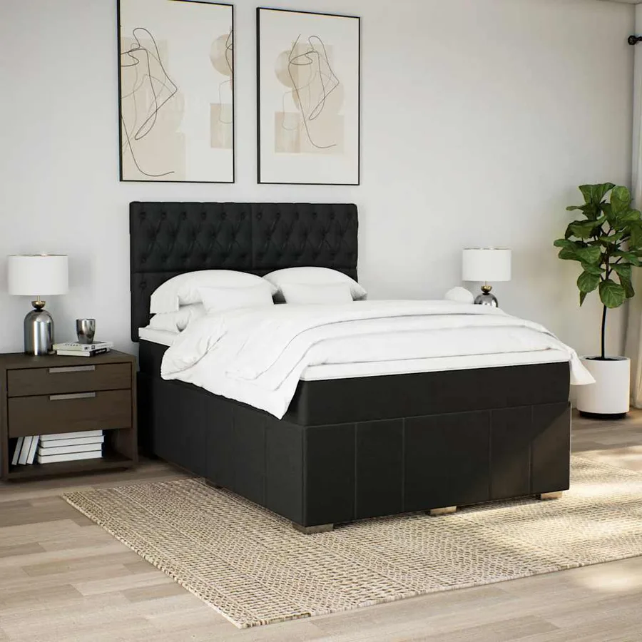Sommier à lattes de lit avec matelas Noir 140x190 cm Tissu - 5