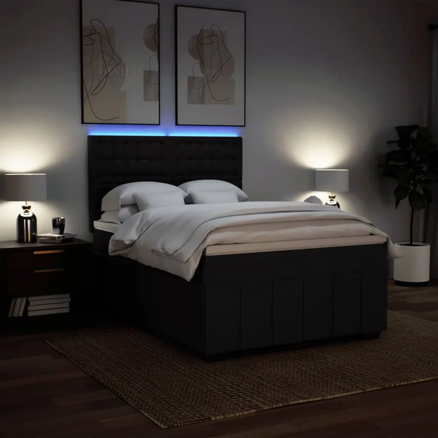 Sommier à lattes de lit avec matelas Noir 140x190 cm Tissu - 4