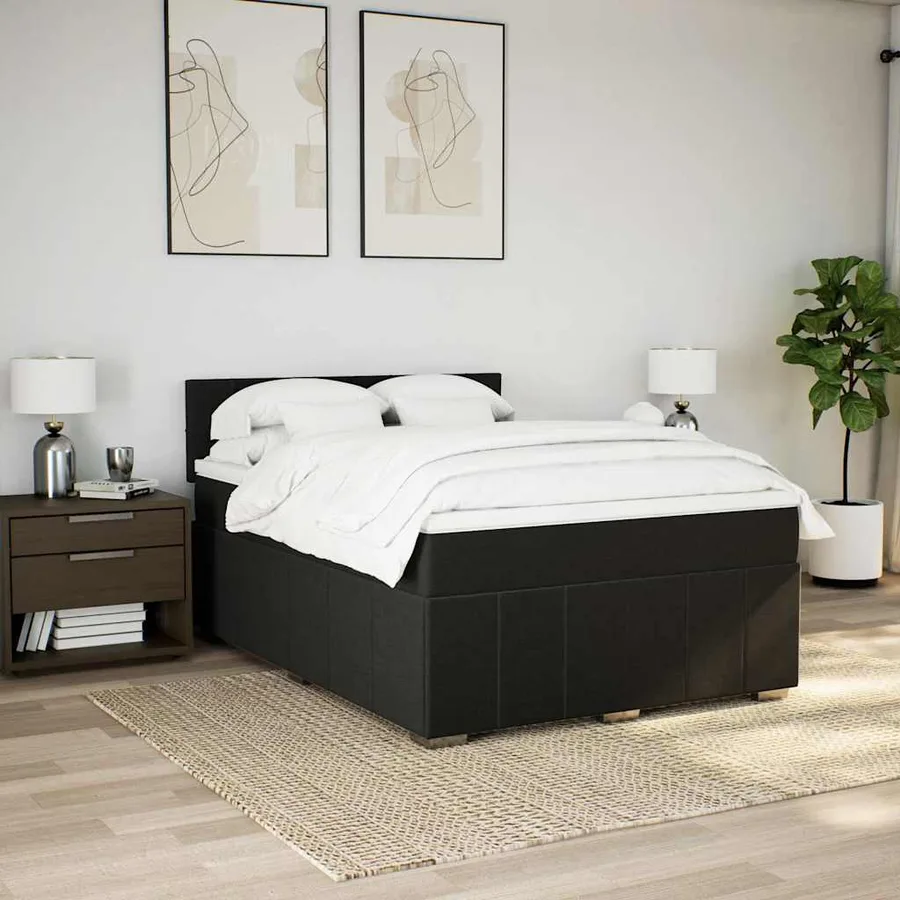 Sommier à lattes de lit avec matelas Noir 140x190 cm Tissu - 5