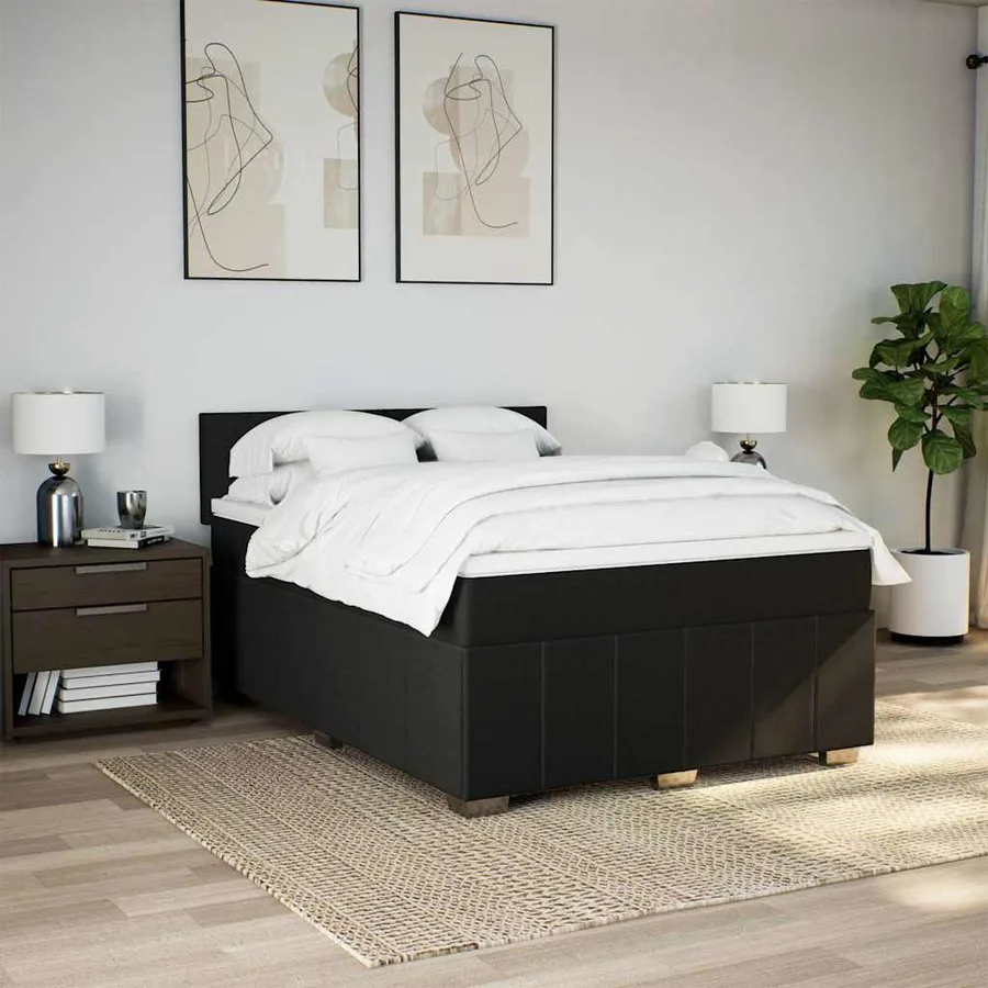 Sommier à lattes de lit avec matelas Noir 140x200 cm Tissu - 5