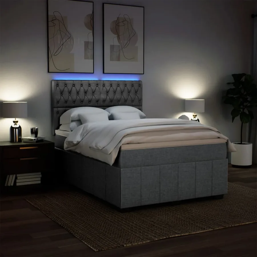 Sommier à lattes de lit avec matelas Gris clair 140x200cm Tissu - 4