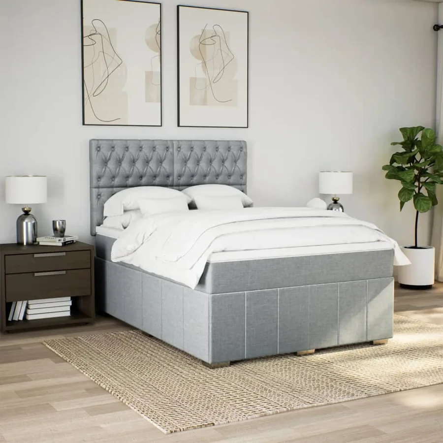 Sommier à lattes de lit avec matelas Gris clair 140x200cm Tissu - 5