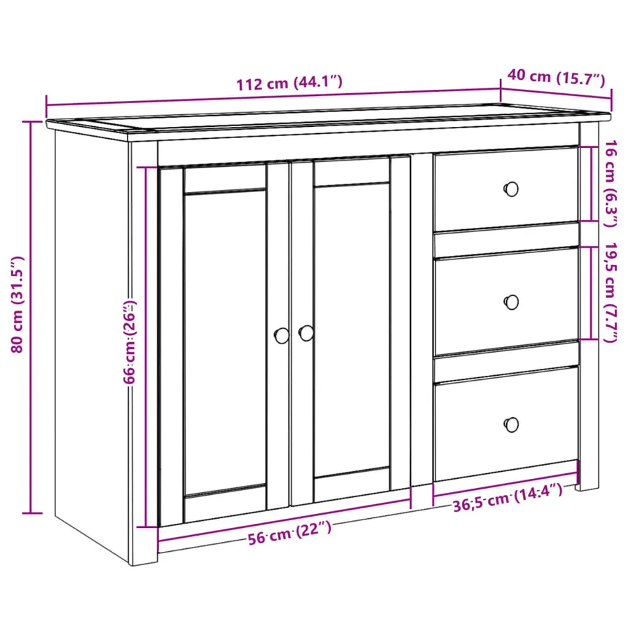 Buffet avec tiroirs PANAMA 112x40x80 cm bois massif de pin - 9