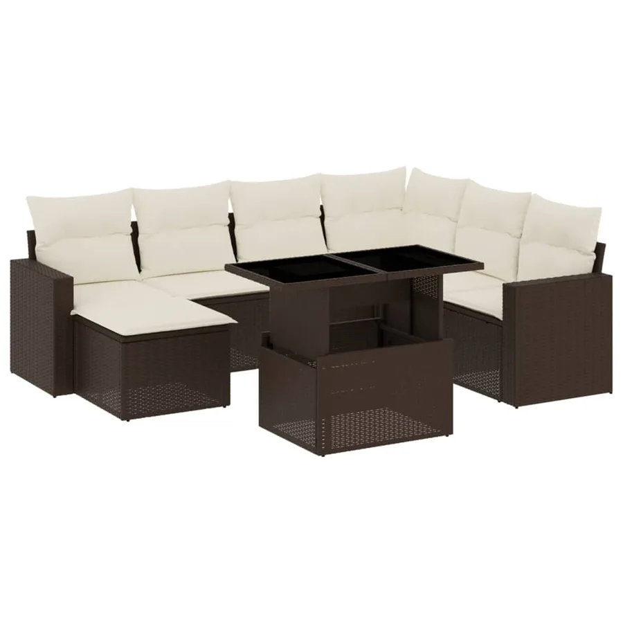 Salon de jardin 8 pcs avec coussins marron résine tressée - 2