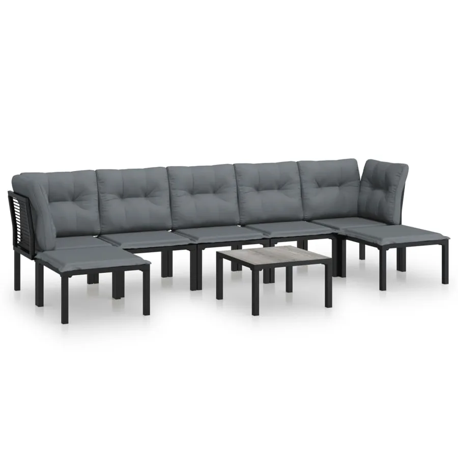 Salon de jardin 8 pcs noir et gris résine tressée - 2