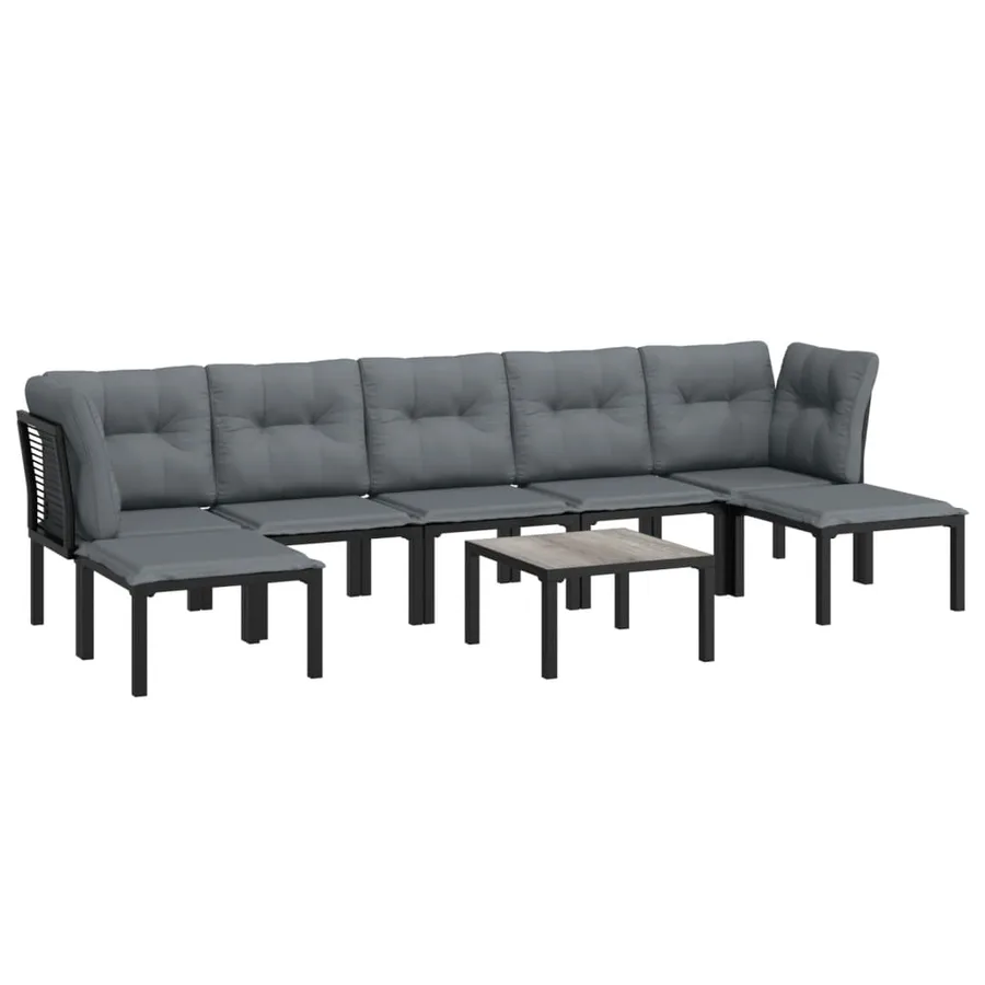 Salon de jardin 8 pcs noir et gris résine tressée - 3