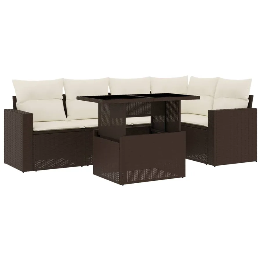 Salon de jardin avec coussins 6 pcs marron résine tressée - 2
