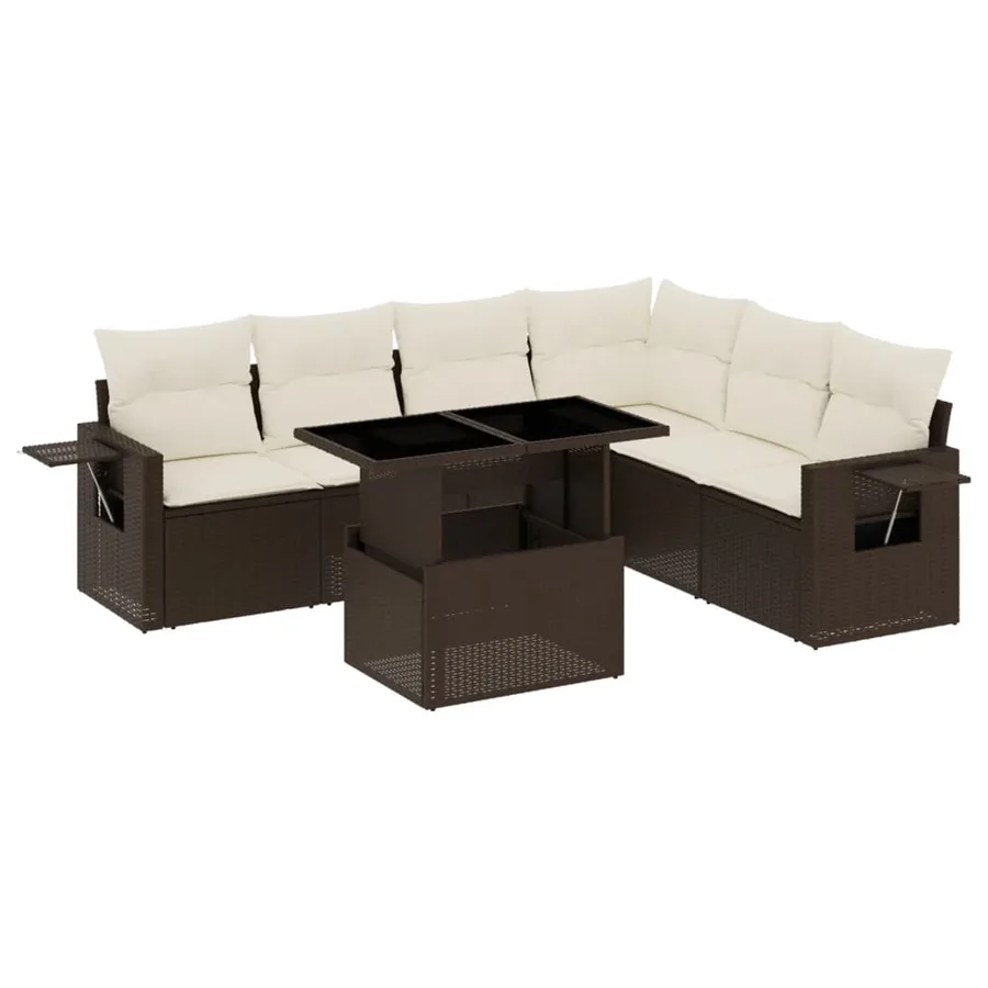Salon de jardin avec coussins 7 pcs marron résine tressée - 2