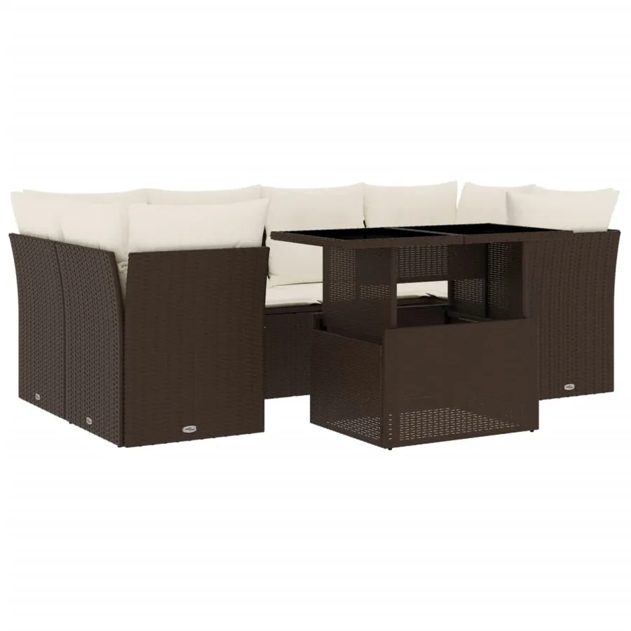 Salon de jardin avec coussins 7 pcs marron résine tressée - 2
