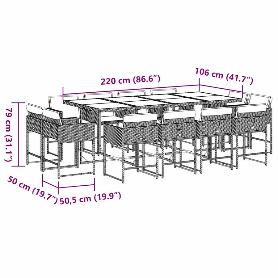 Ensemble à manger de jardin et coussins 13 pcs gris clair rotin - 8