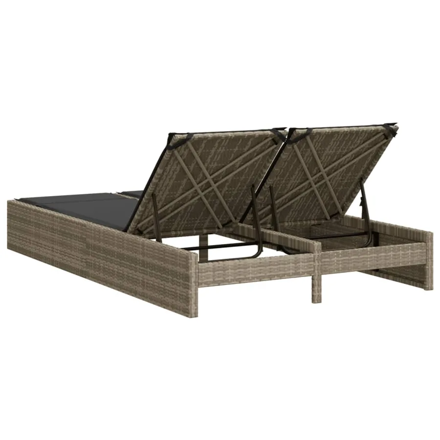 Chaise longue double avec coussins gris clair résine tressée - 5