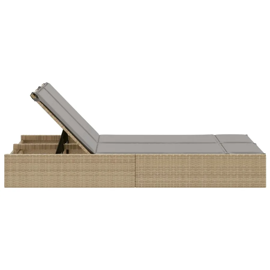 Chaise longue double avec coussins beige résine tressée - 4
