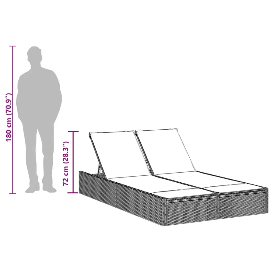 Chaise longue double avec coussins beige résine tressée - 9