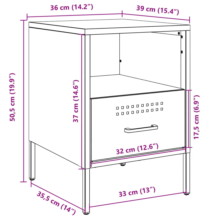 Tables de chevet 2 pcs anthracite 36x39x50,5 cm acier - 13