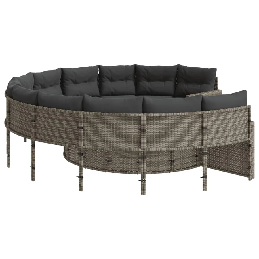 Canapé de jardin avec table coussins rond gris résine tressée - 5