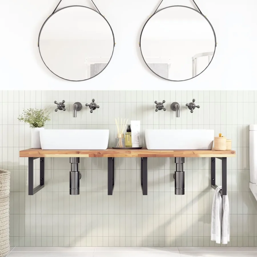 Dessus de meuble de salle de bain non traité bois d'acacia - 2