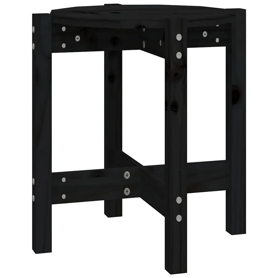 Table basse Noir Ø 42,5x45 cm Bois massif de pin - 2