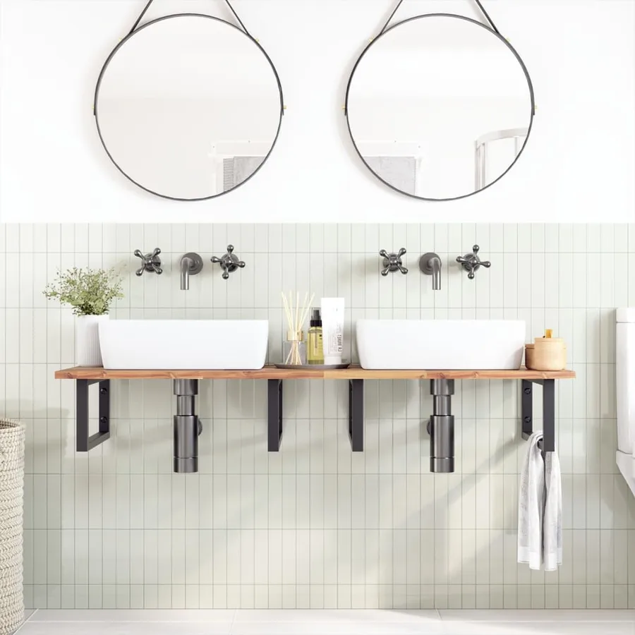 Dessus de meuble de salle de bain non traité bois d'acacia - 2