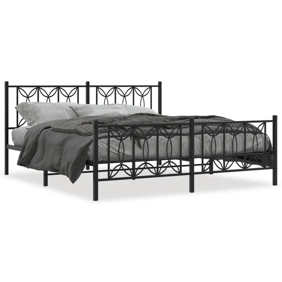 Cadre de lit métal sans matelas avec pied de lit noir 183x213cm - 2