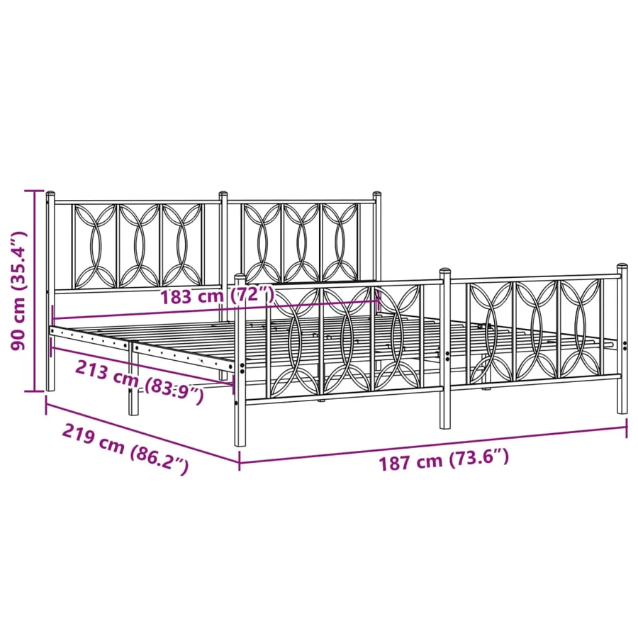 Cadre de lit métal sans matelas avec pied de lit noir 183x213cm - 8