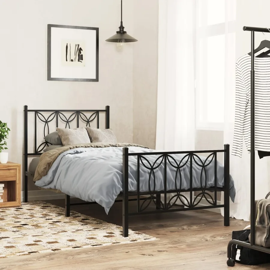 Cadre de lit métal sans matelas avec pied de lit noir 90x200 cm