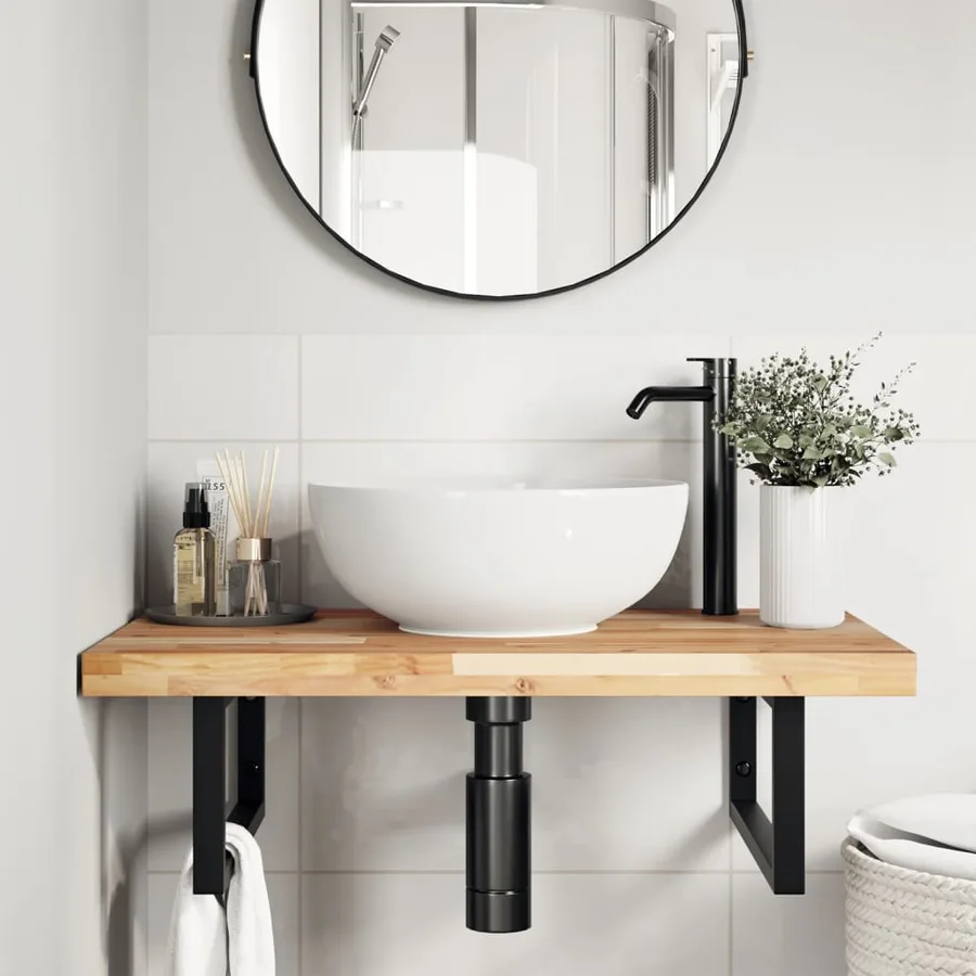 Dessus de meuble de salle de bain non traité bois d'acacia - 2