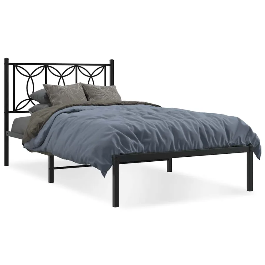 Cadre de lit métal sans matelas avec tête de lit noir 107x203cm - 2