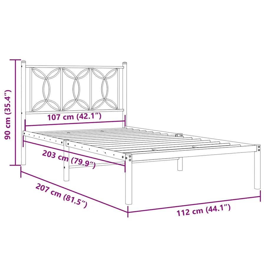 Cadre de lit métal sans matelas avec tête de lit noir 107x203cm - 8