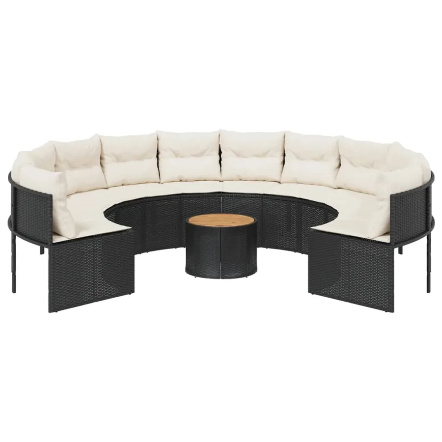 Canapé de jardin avec table coussins rond noir résine tressée - 4